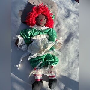 Vintage darker toned Raggedy Ann doll with Green outfit